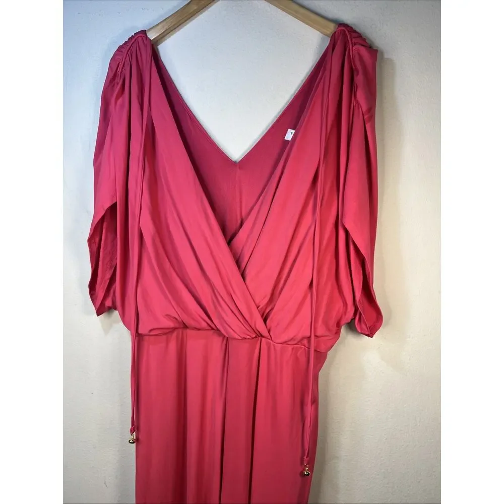Trina Turk womens 14 Hot Pink V Neck romper Jumpsuit wide leg career modern NWT - Picture 5 of 12